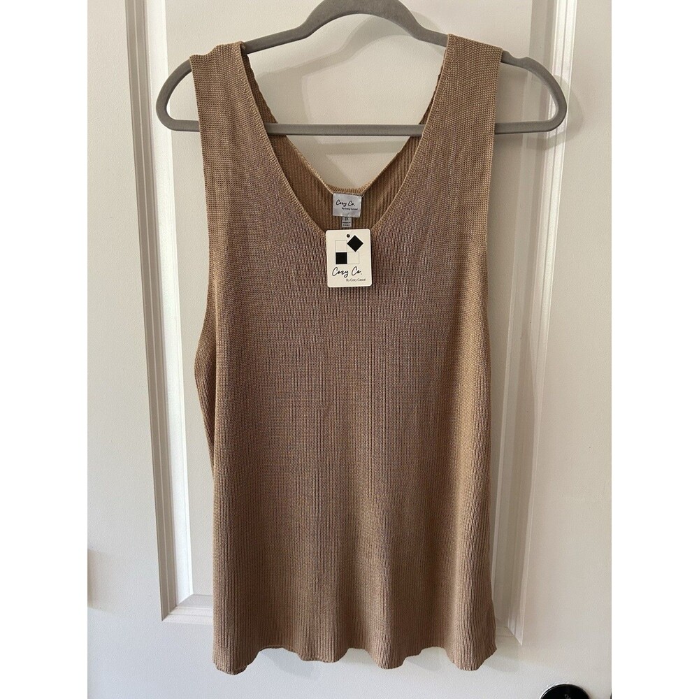 COZY CO BY COZY CASUAL Womens Size 3X Tan Knit Sweater Tank lagenlook Career NWT